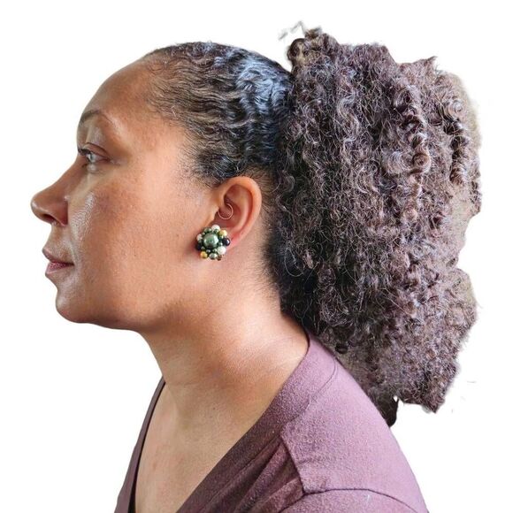 Multicolor Cluster Bead Clip-On Earrings - Picture 4 of 6